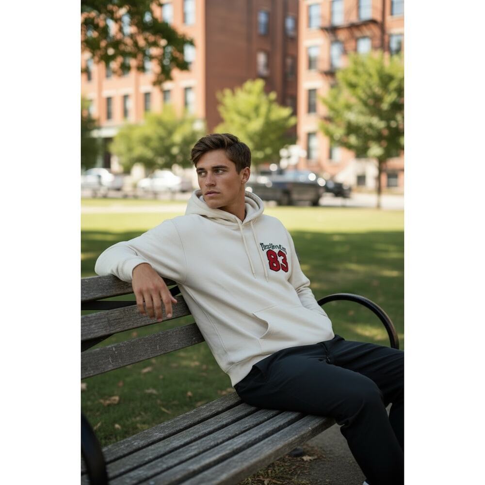 H&M New York City 83 Hoodie | Cream Graphic Sweatshirt | Size M - Picture 2 of 7